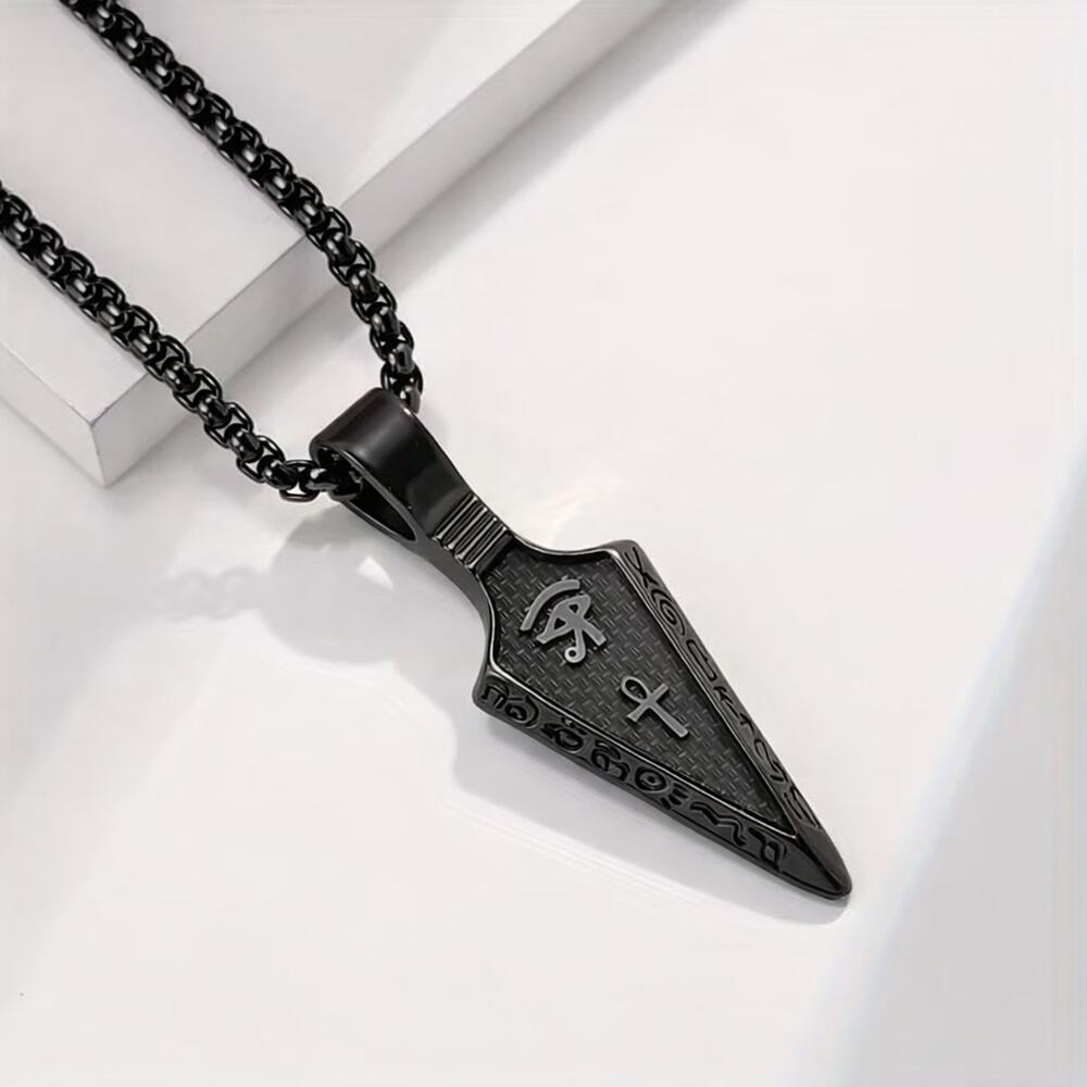 Street Fashion Egyptian Black Ankh Cross Spearhead Pendant Chain Necklace